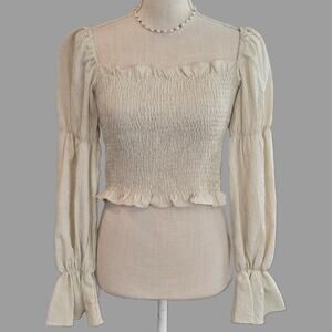 Super down Abigail Smocked Top in Toast Off Shoulder Women's Sz Small